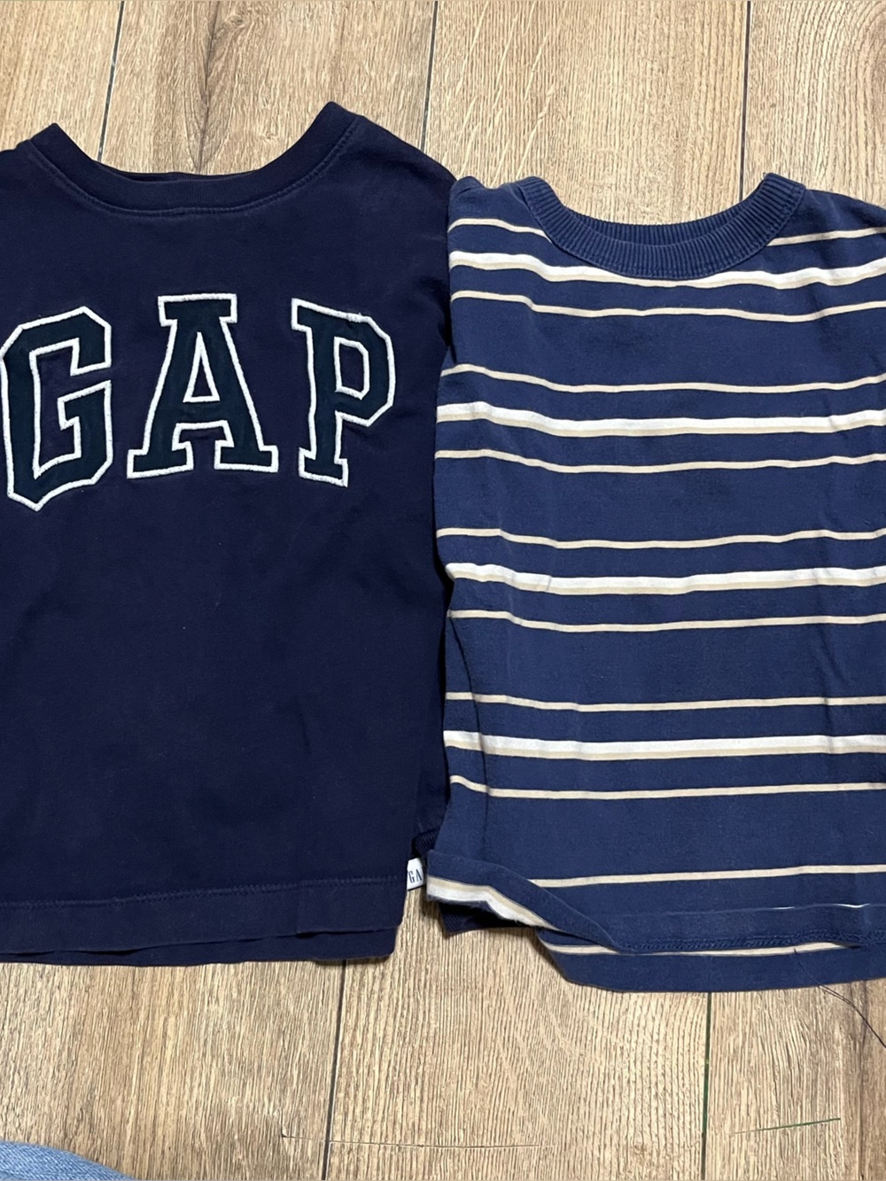 GAP Navy Solid Logo Tee & Navy White Striped Long Sleeve Set